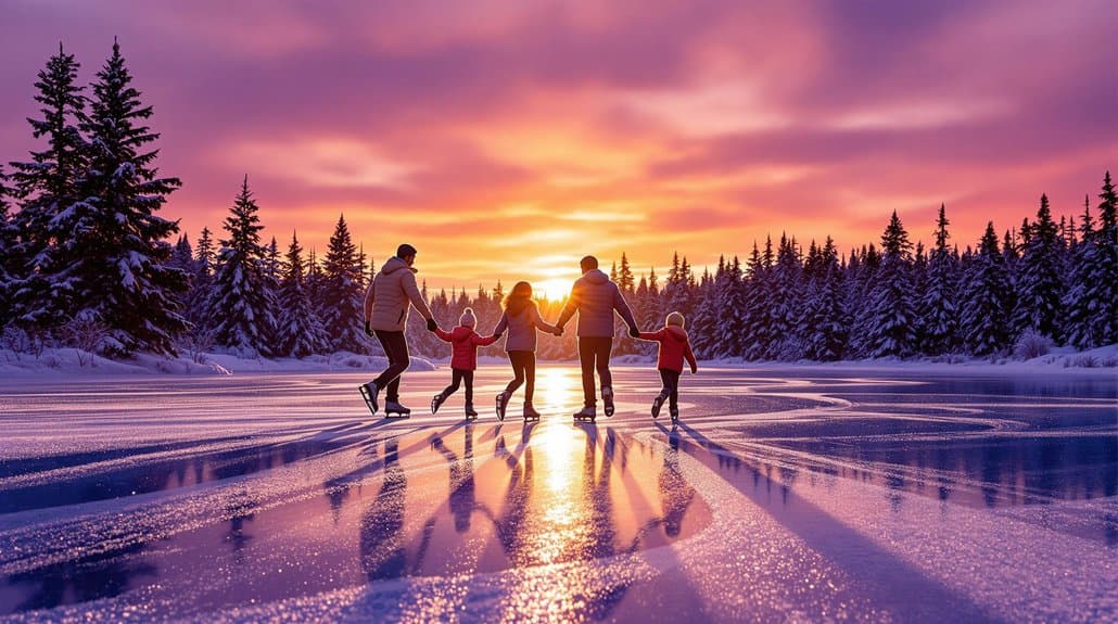 Outdoor Family Skating On An Ice Covered Surface