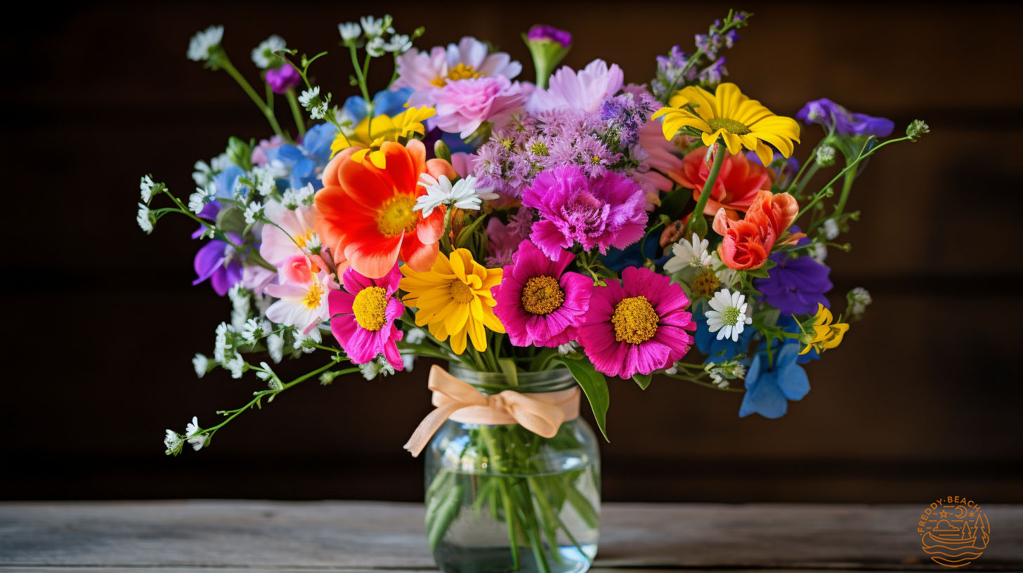 Bouquet Of Flowers In Mason Jar